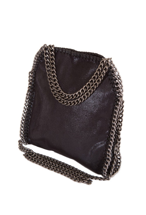 Stella Inspired Metallic Faux Suede Mini Tote Bag - Black