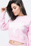 HYPE SCRIPT CROP CREW SWEATSHIRT - PINK/WHITE