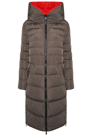 Rino & Pelle Keila Reversible Hooded Puffer Coat - Black Olive/Cherry Tomato