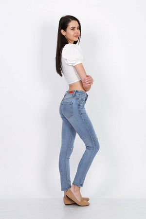 L20053-1 High Waist Ripped Skinny Jeans - Light Denim