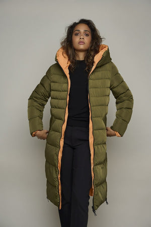 Rino & Pelle Keila Reversible Hooded Puffer Coat - Pine/Nectarine