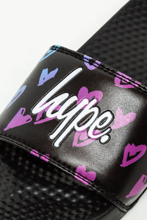 Hype Kids Unisex Scribble Heart Pink Script Sliders
