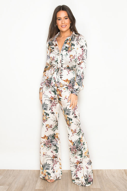 CARA FIT & FLARE JUMPSUIT - TROPICAL PRINT