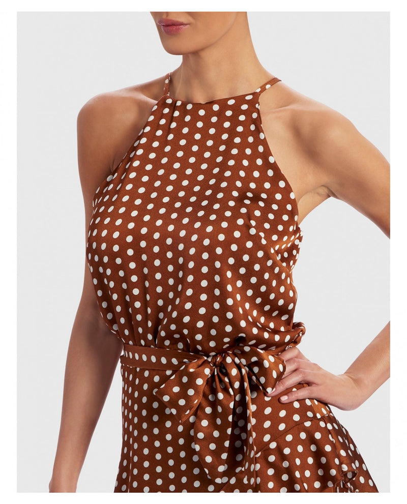 FOREVER UNIQUE U TAN & WHITE POLKA DOT WINNING HALTER NECK DRESS db3online FOREVER UNIQUE U TAN & WHITE POLKA DOT WINNING HALTER NECK DRESS db3online