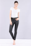 FREDDY WRUP2RC006 SHAPING EFFECT MID RISE FAUX LEATHER SKINNY PANT - BLACK