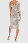 Yara Sequin One-Sleeved Midi Dress - Silver